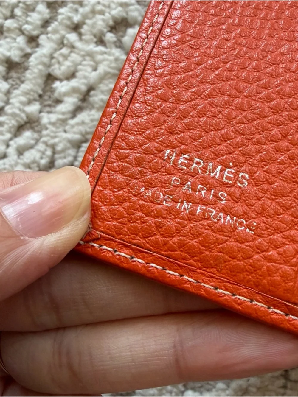 Vintage Hermes Orange Grained Leather Card Holder - Picture 3 of 8